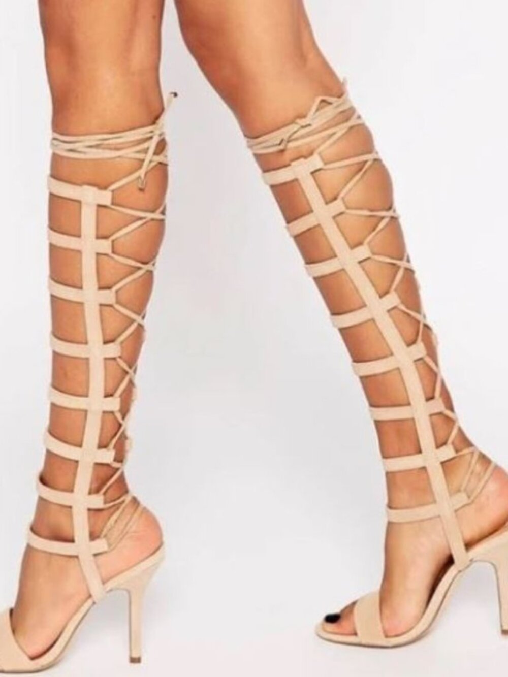 ALDO Beige Gladiator Lace-Up Stiletto Knee-High Sandals